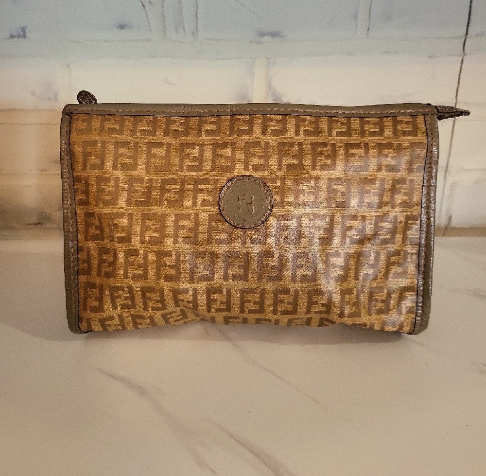 Fendi Gold and Brown Monogram Pouch